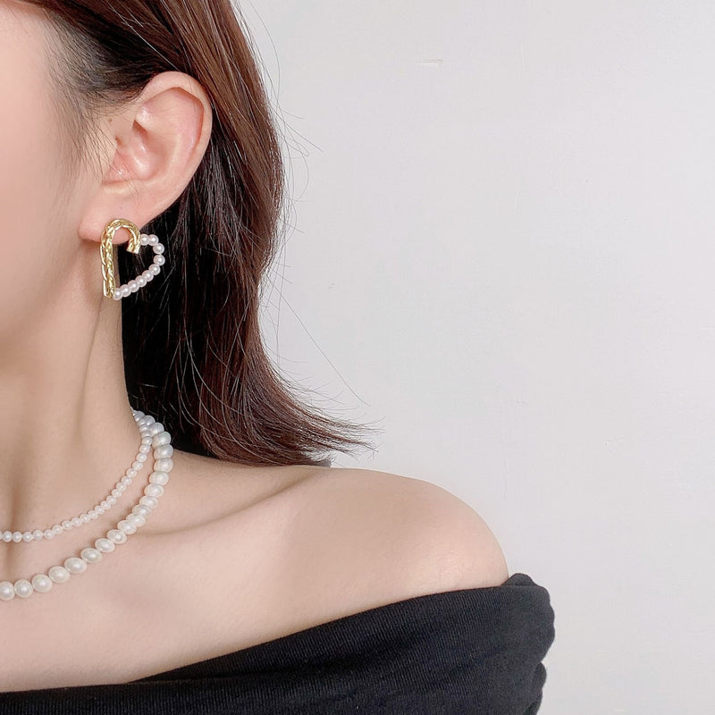 Pearl Heart Statement Earrings