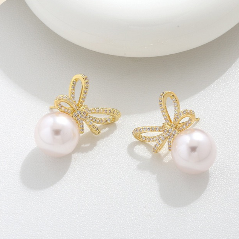 Bow Pearl Stud Statement Earrings