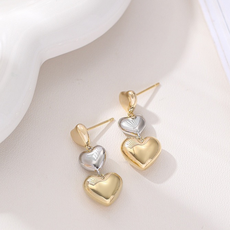 Puffy Heart Dangle Stud Statement Earrings