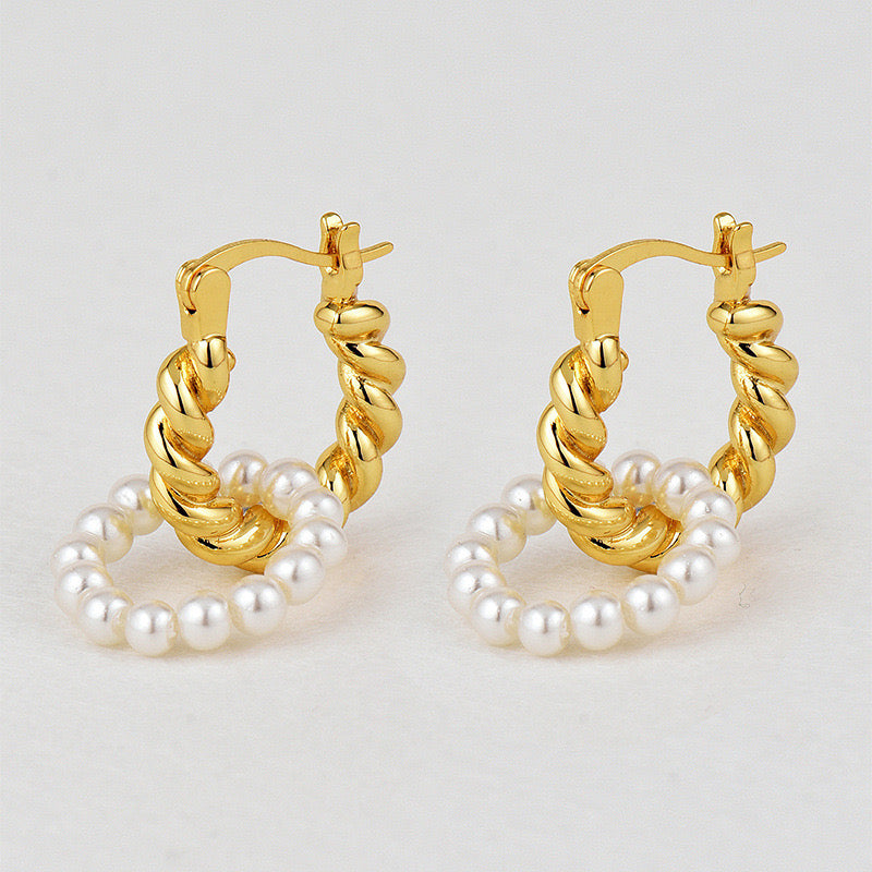 Twist Pearl Hoop Statement Earrings