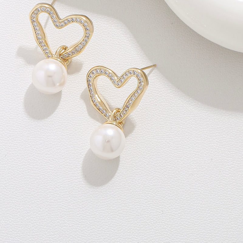 Heart Pearl Dangle Statement Earrings