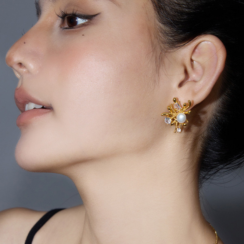 Firework Pearl Stud Statement Earrings