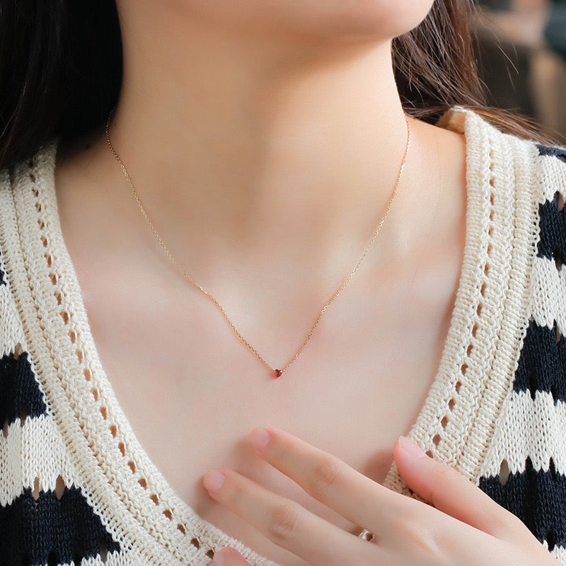 10K Solid Yellow Gold Pink Heart Necklace