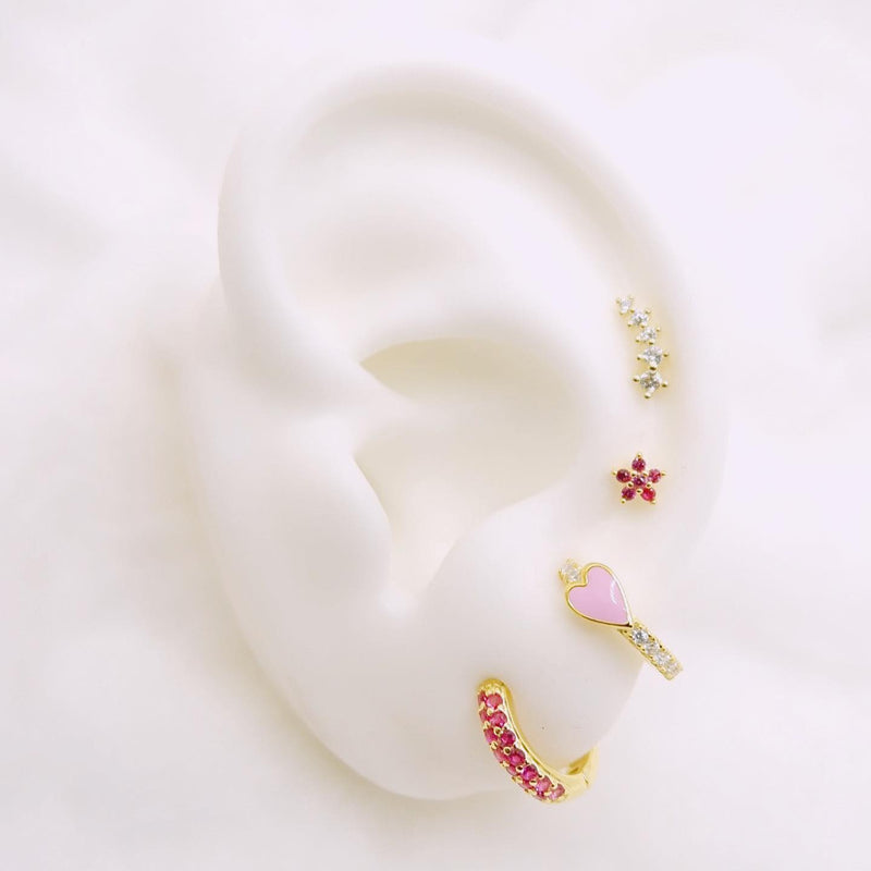 Baby Pink Enamel Heart Pave Huggie Earrings