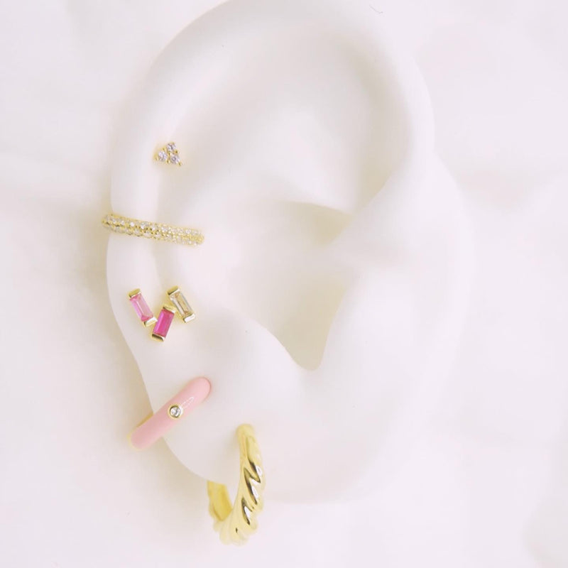 Baby Pink Enemal Huggie Earrings