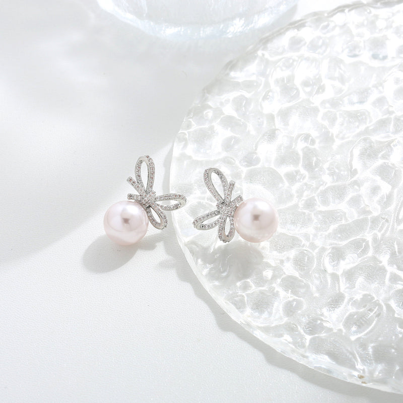 Bow Pearl Stud Statement Earrings