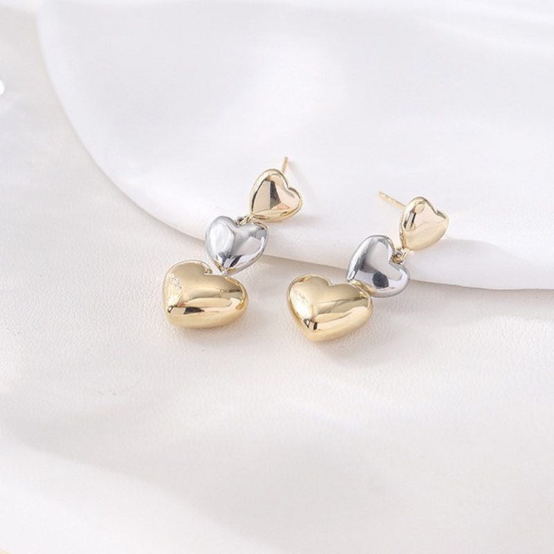 Puffy Heart Dangle Stud Statement Earrings