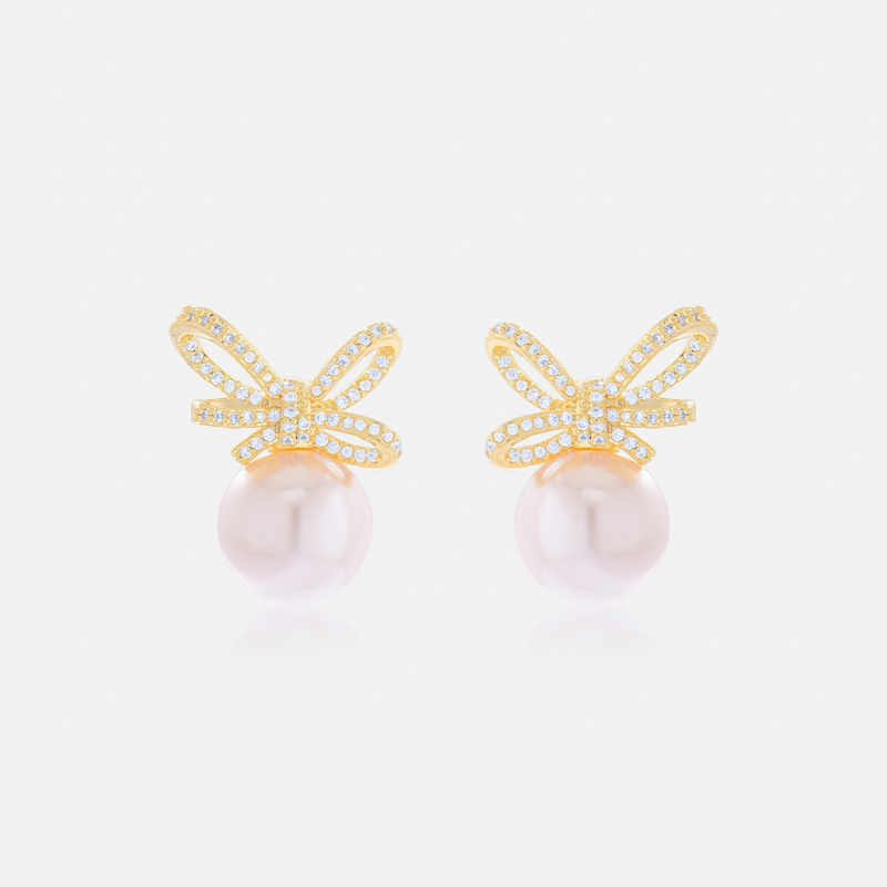 Bow Pearl Stud Statement Earrings