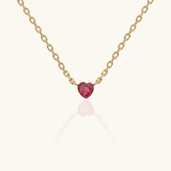 10K Solid Yellow Gold Pink Heart Necklace