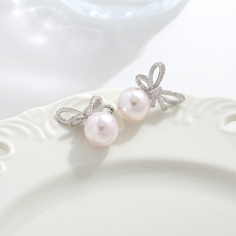 Bow Pearl Stud Statement Earrings