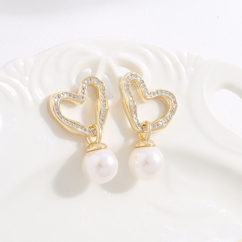 Heart Pearl Dangle Statement Earrings