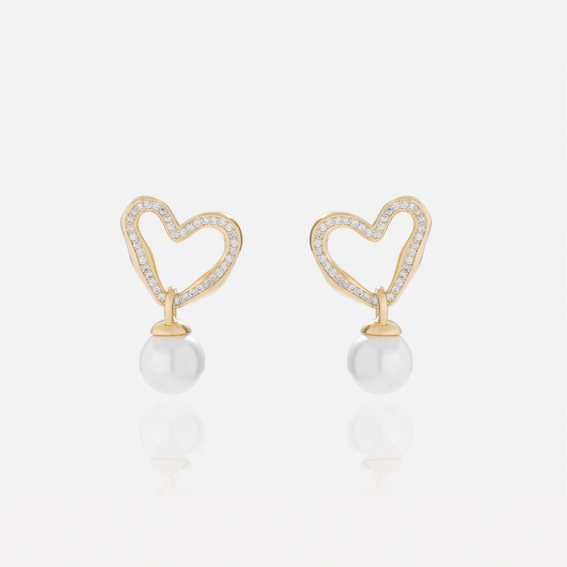 Heart Pearl Dangle Statement Earrings