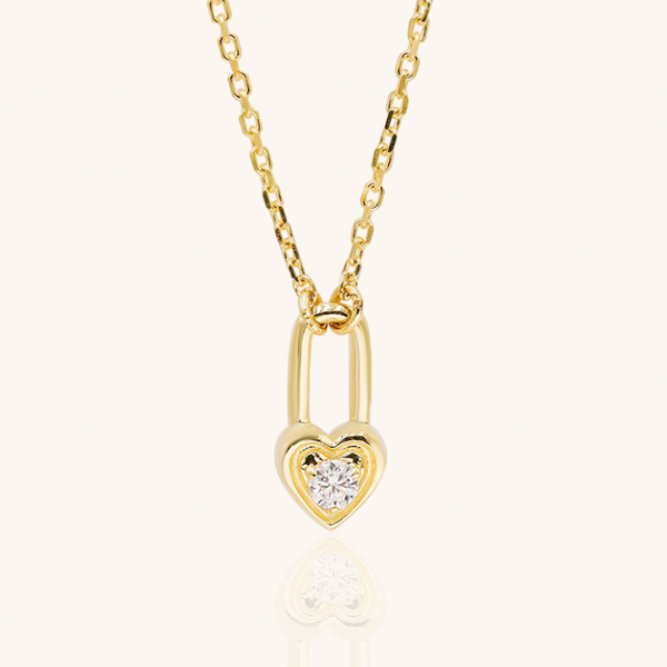 9K Solid Yellow Gold Heart Padlock Necklace