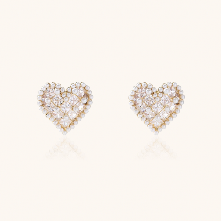 Heart Pearl Stud Statement Earrings