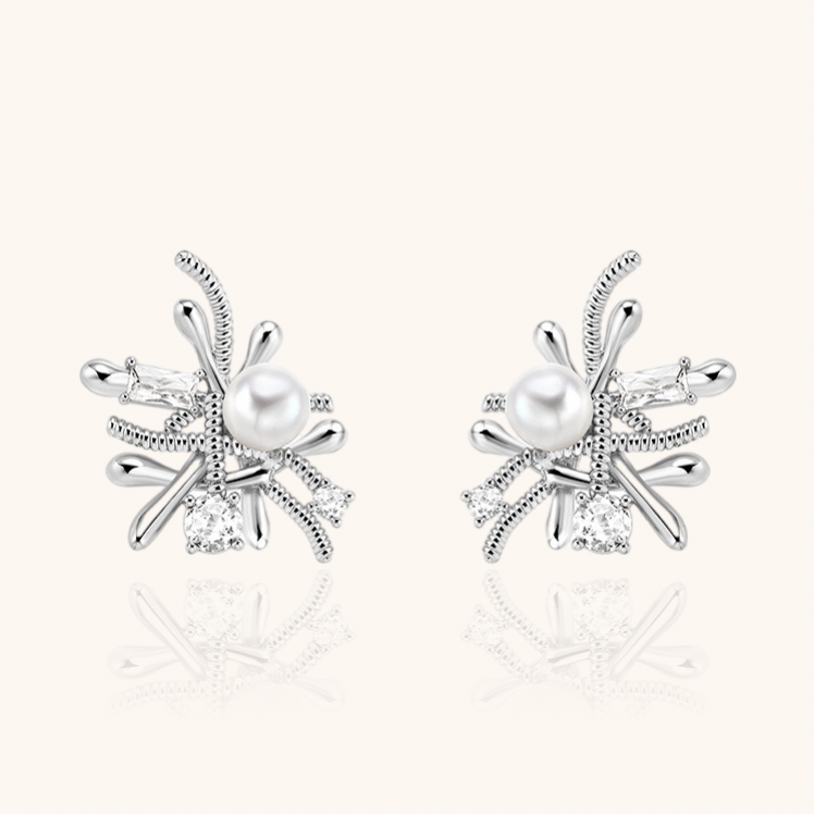 Firework Pearl Stud Statement Earrings