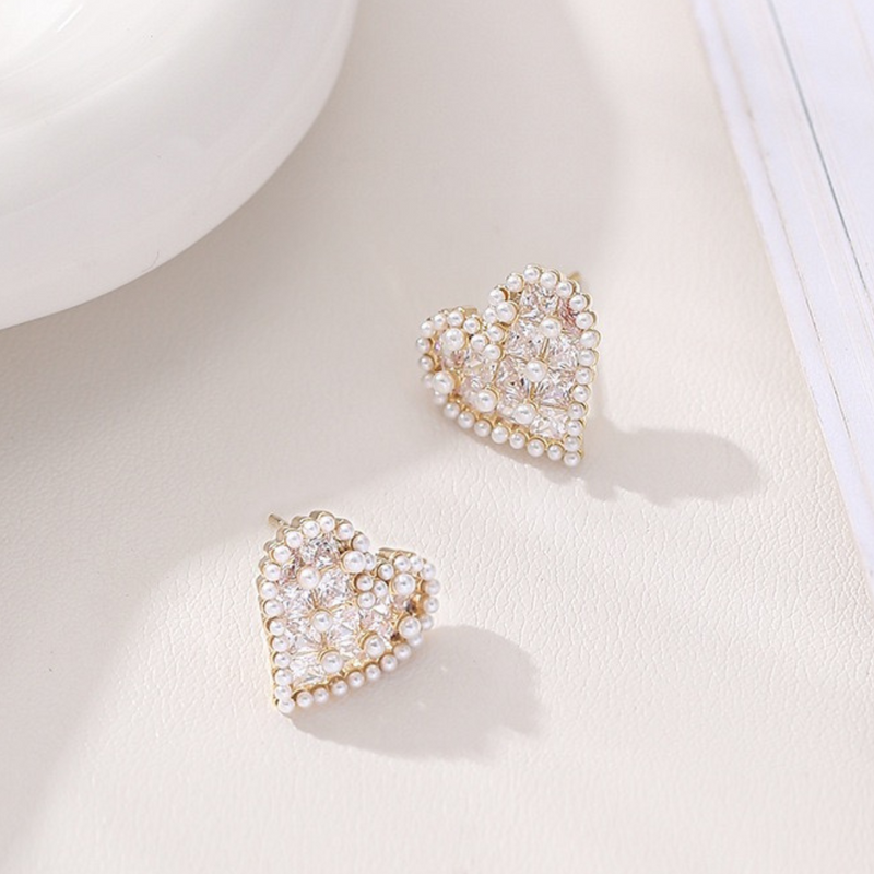 Heart Pearl Stud Statement Earrings