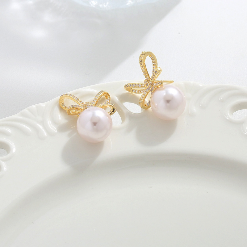 Bow Pearl Stud Statement Earrings