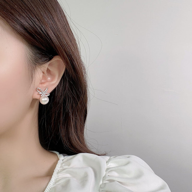 Bow Pearl Stud Statement Earrings