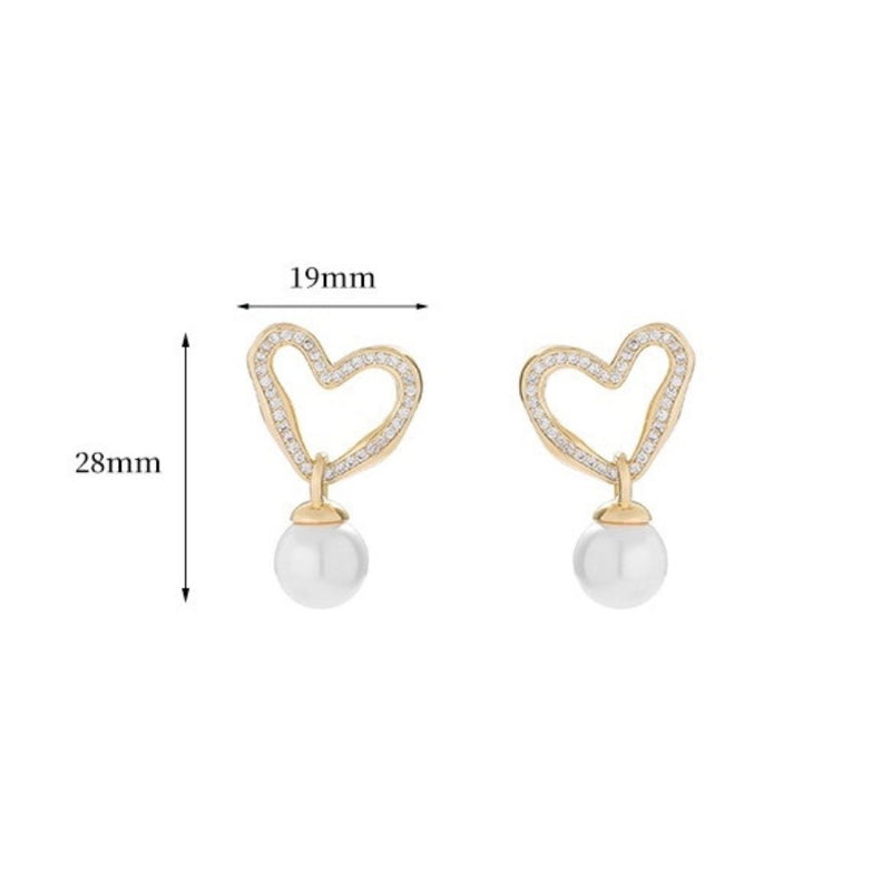 Heart Pearl Dangle Statement Earrings