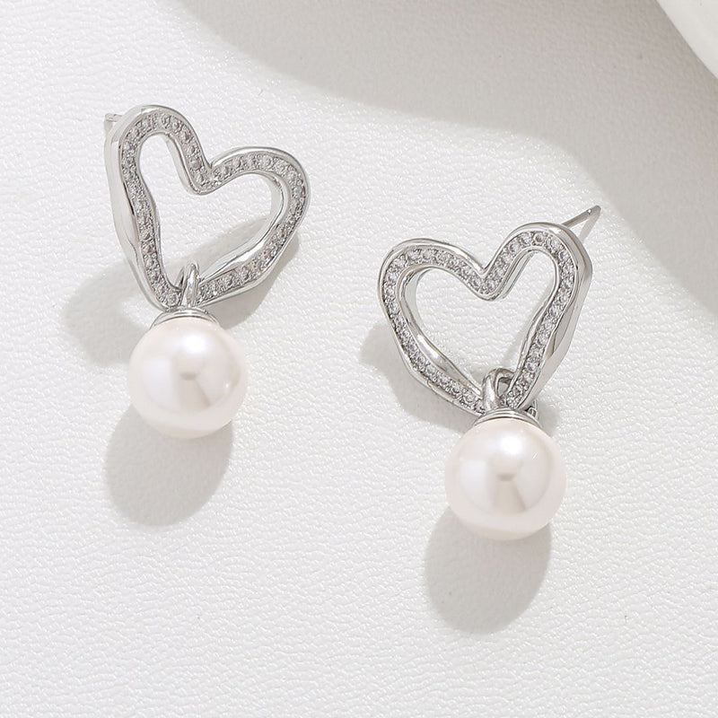 Heart Pearl Dangle Statement Earrings