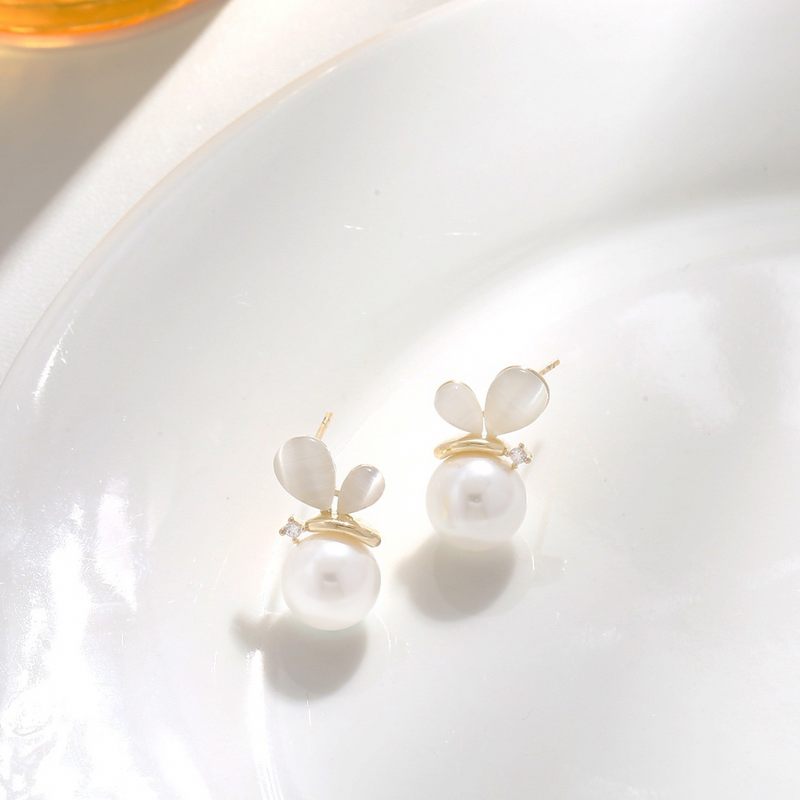 Butterfly Pearl Stud Statement Earrings