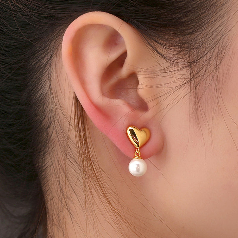 Heart Pearl Drop Statement Earrings