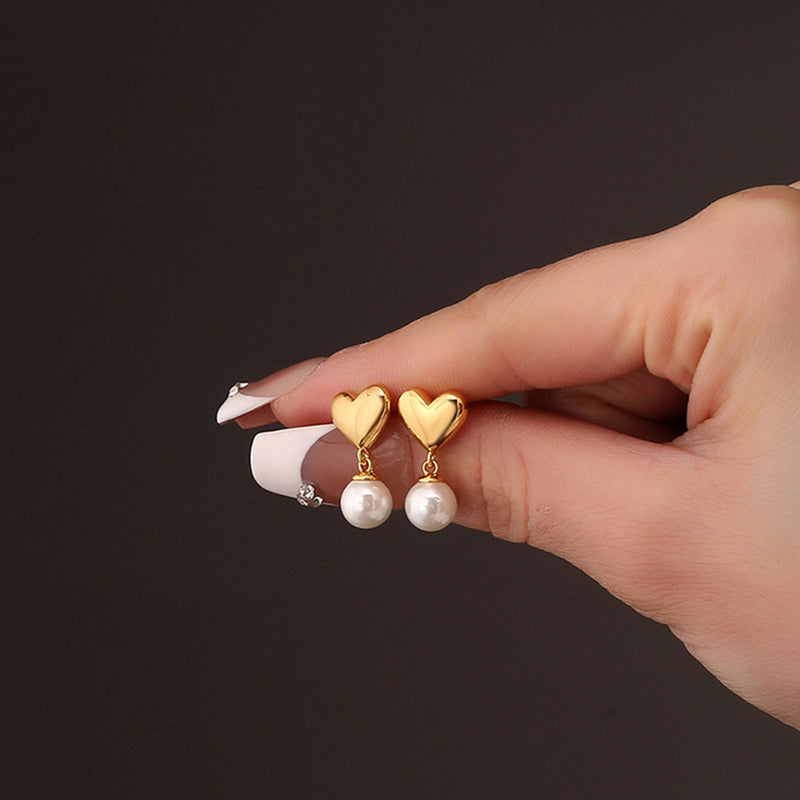 Heart Pearl Drop Statement Earrings