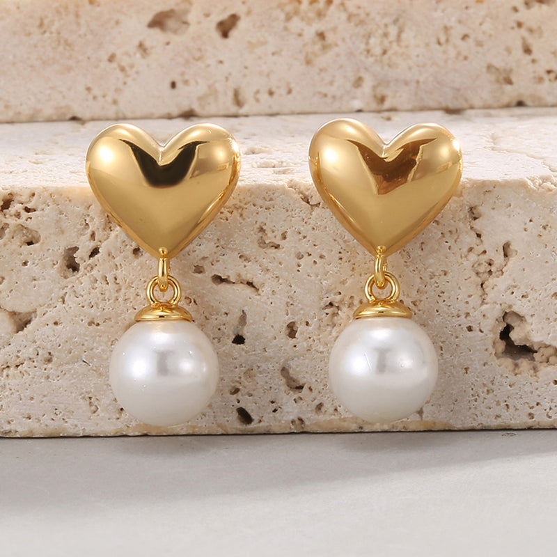 Heart Pearl Drop Statement Earrings