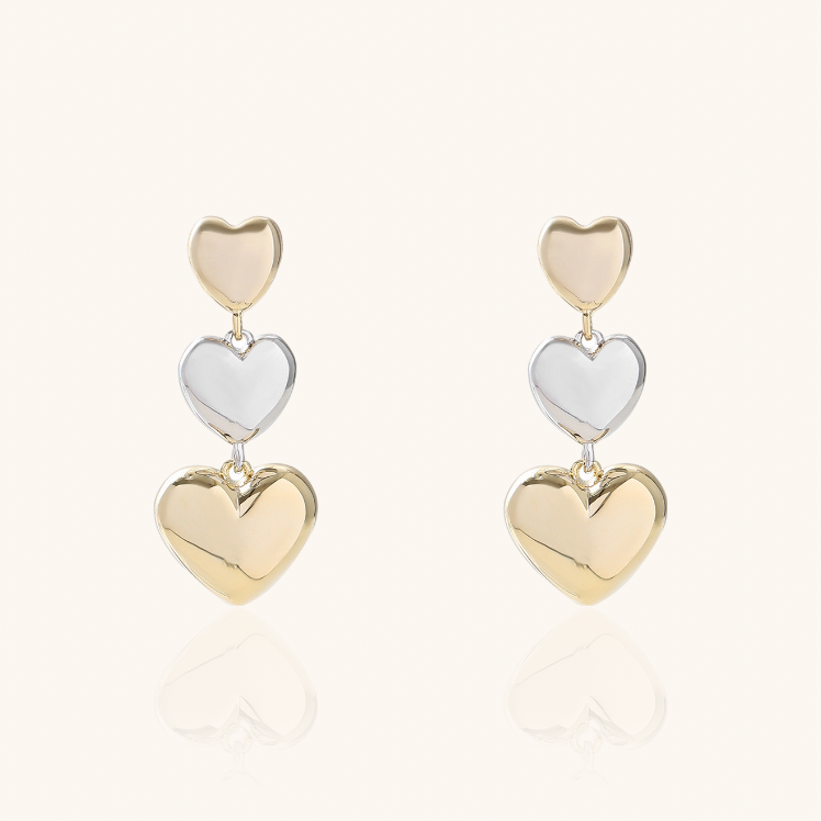 Puffy Heart Dangle Stud Statement Earrings