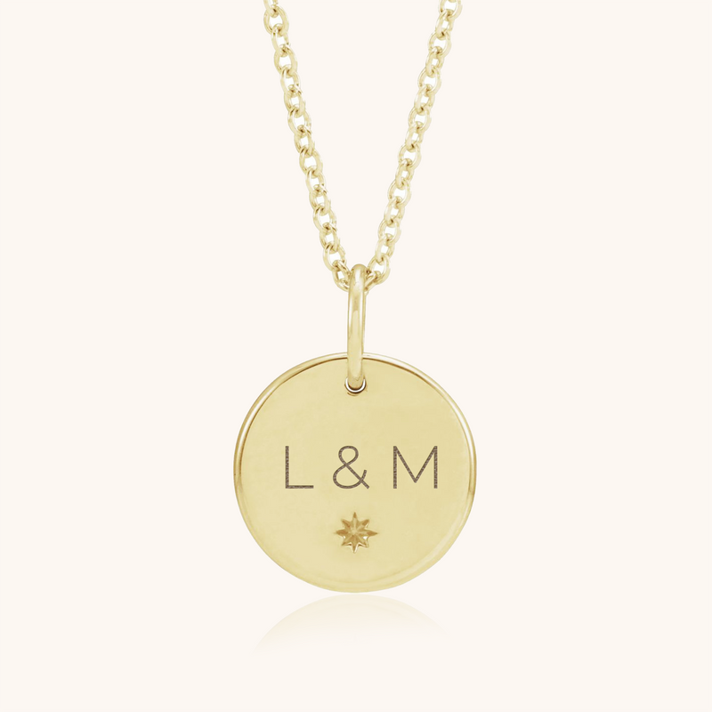 Personalised Disc Pendant Necklace with Engraved Star