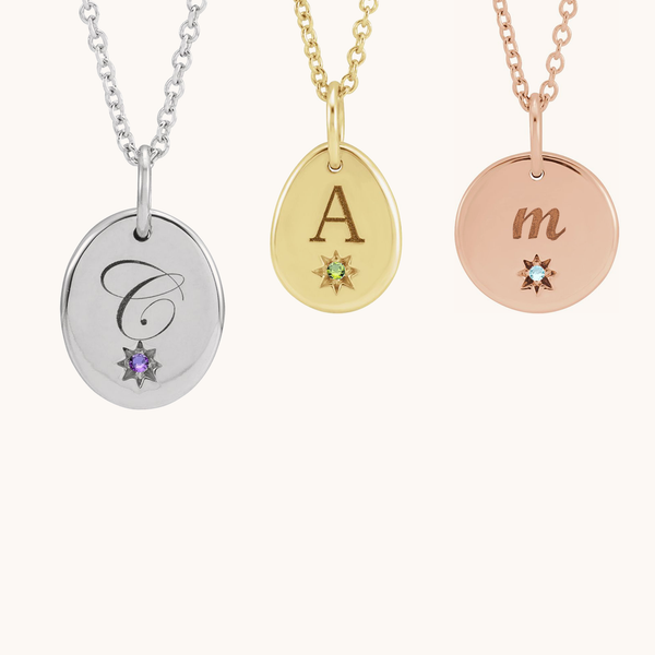 Personalised Disc Pendant Necklace with Birthstone