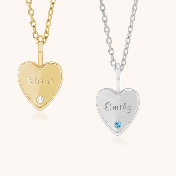 Personalised Engraved Birthstone Heart Necklace