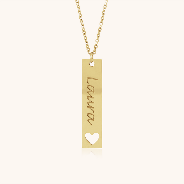 Personalised Engraved Heart Vertical Bar Necklace