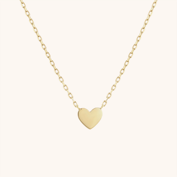 14K Solid Gold Dainty Heart Center Necklace