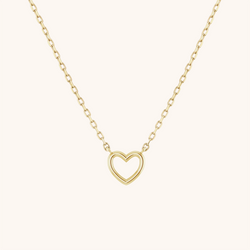 14K Solid Gold Dainty Heart Outline Center Necklace