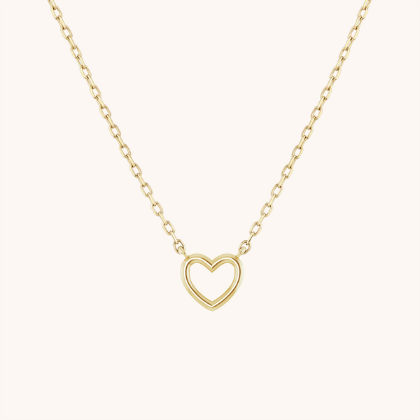 14K Solid Gold Dainty Heart Outline Center Necklace