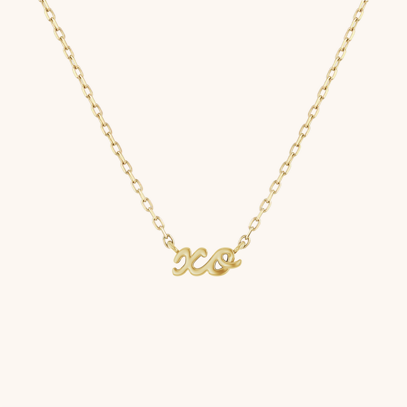 14K Solid Gold Dainty XO Center Necklace