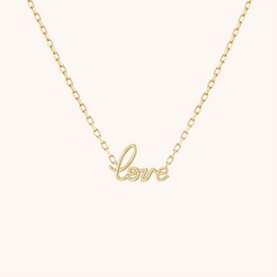 14K Solid Gold Dainty Love Center Necklace