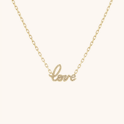 14K Solid Gold Dainty Love Diamond Center Necklace