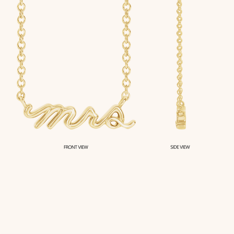 14K Solid Gold Dainty Mrs Center Necklace