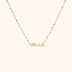 14K Solid Gold Dainty Mrs Center Necklace