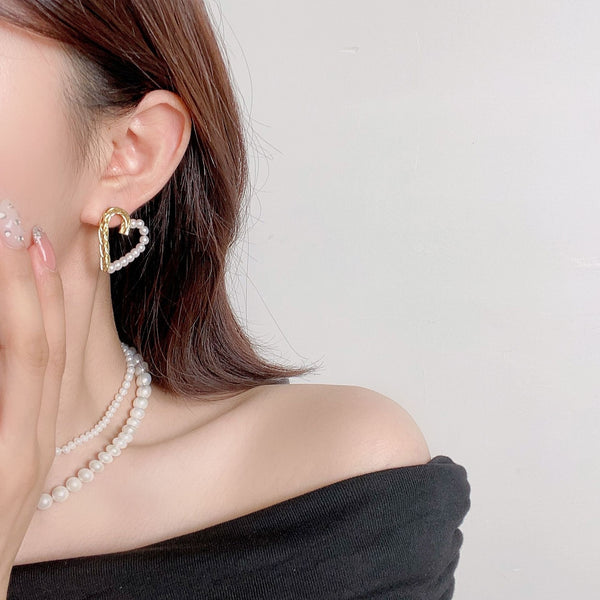 Pearl Heart Statement Earrings