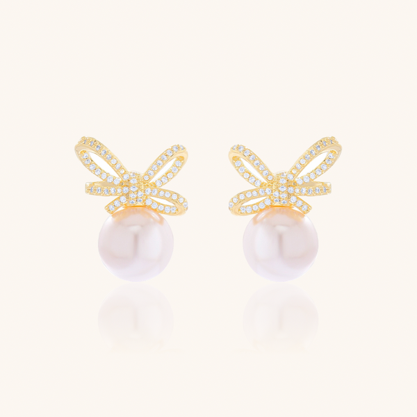 Bow Pearl Stud Statement Earrings