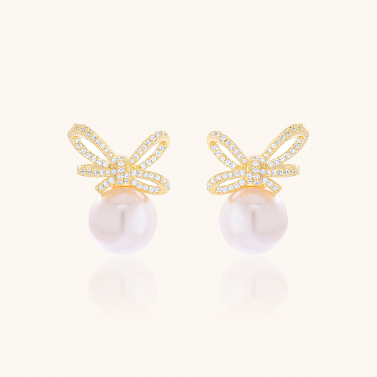 Bow Pearl Stud Statement Earrings