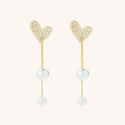 Heart Pearl Chain Dangle Stud Statement Earrings