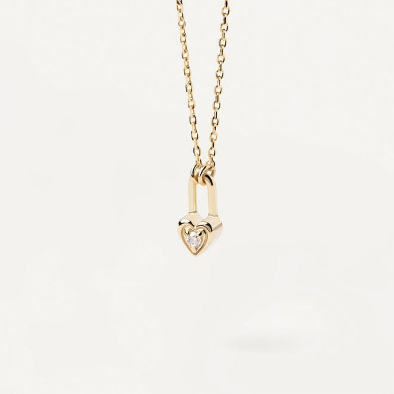 9K Solid Yellow Gold Heart Padlock Necklace