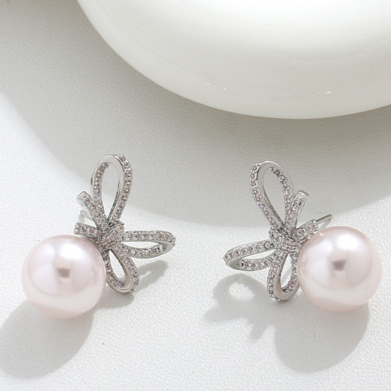 Bow Pearl Stud Statement Earrings