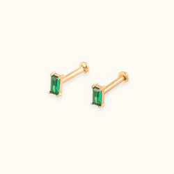 14K Solid Gold Green Baguette Flat Back Stud