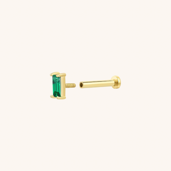 14K Solid Gold Green Baguette Flat Back Stud