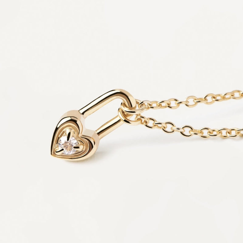 9K Solid Yellow Gold Heart Padlock Necklace